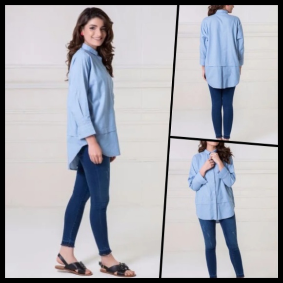 high low denim shirt